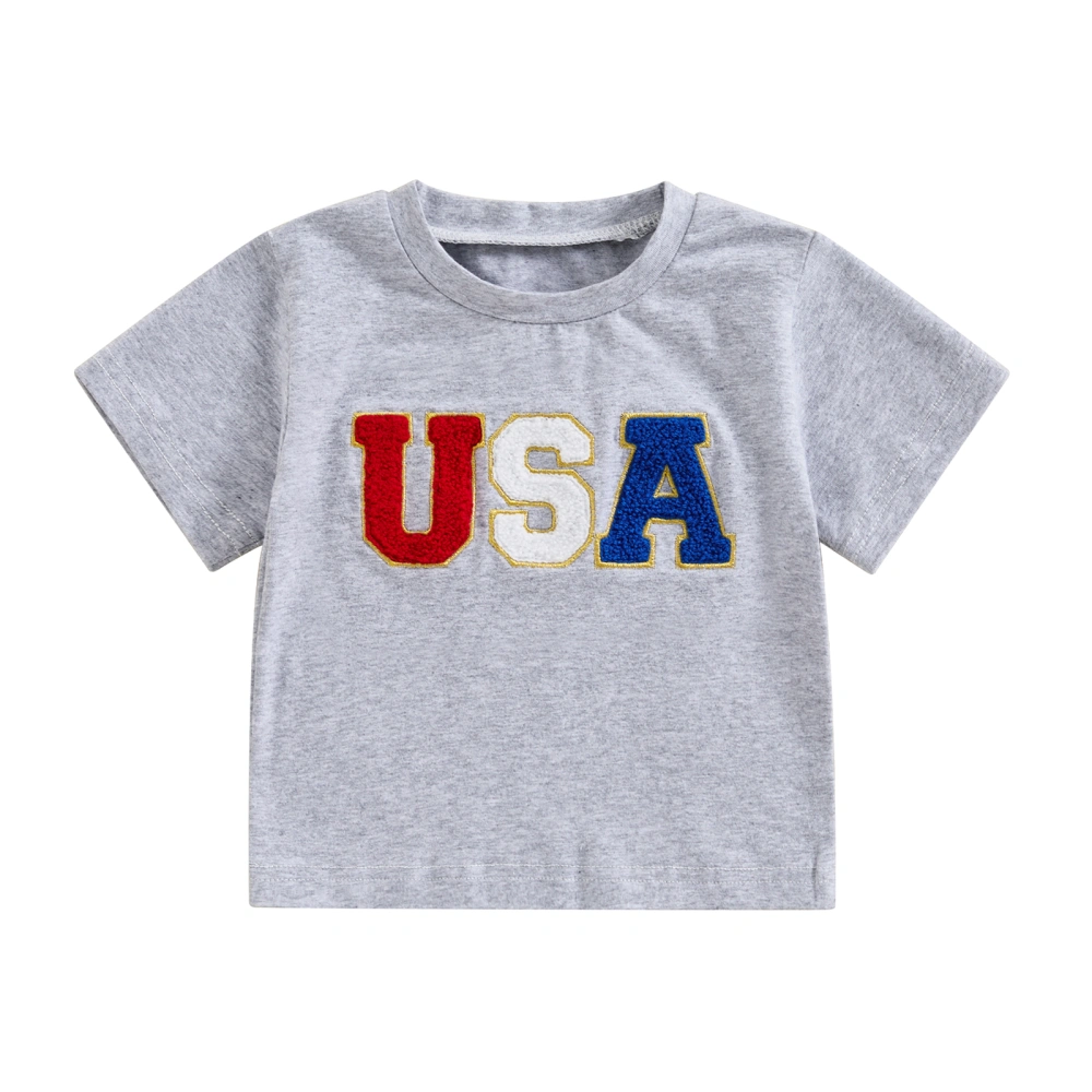 Toddler 4th of July T-Shirts Short Sleeve Letter Embroidery Tops