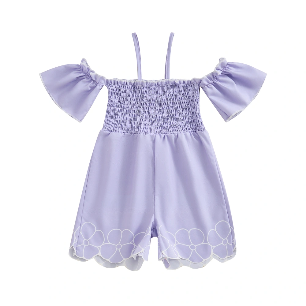 Toddler Girl Jumpsuit, Short Sleeve Pleated Flower Print Romper