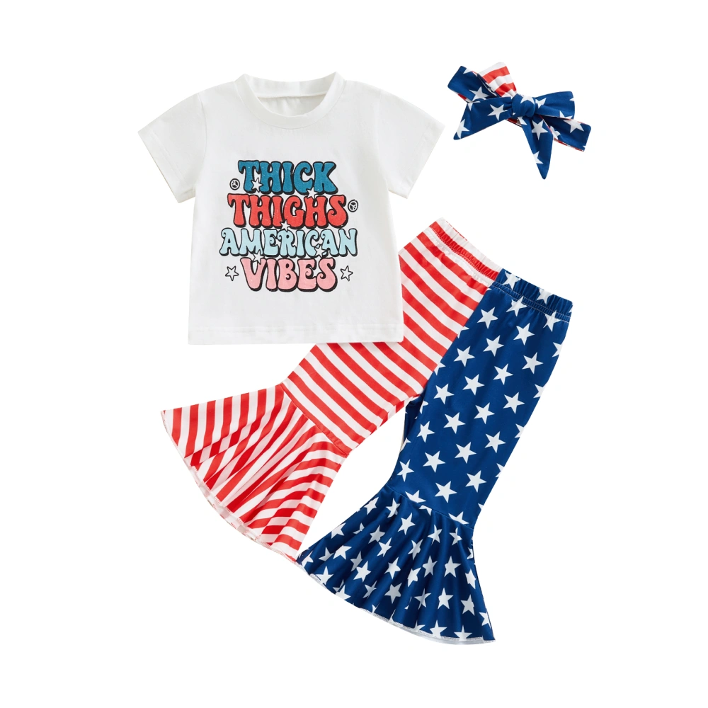 Baby Girl 4th of July Outfits T-Shirt + Flare Pants + Headband