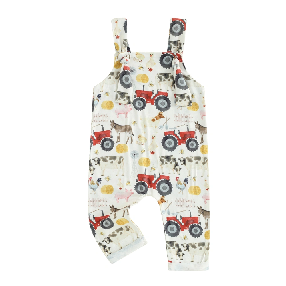 Baby Girl Summer Overalls Romper Farm Print Sleeveless Jumpsuit Pants