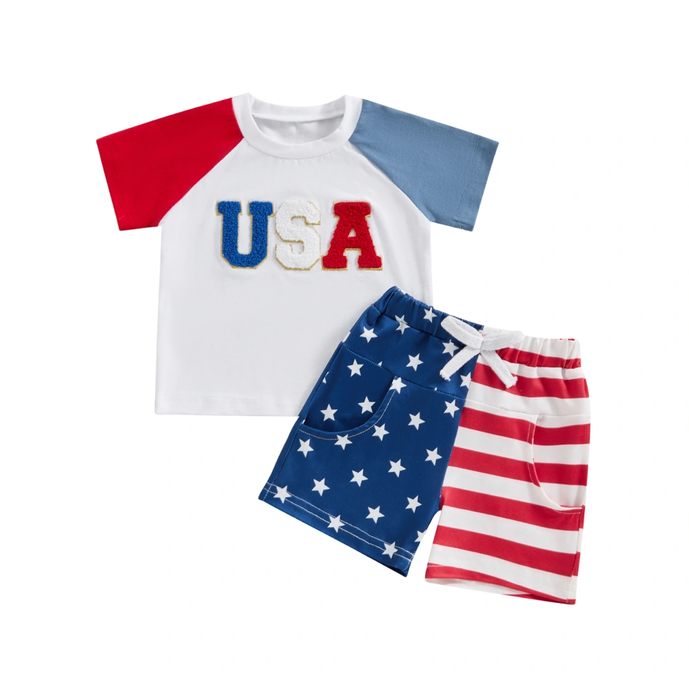 Boy Shorts Sets Letter Embroidery Tops Star Stripe Print Shorts