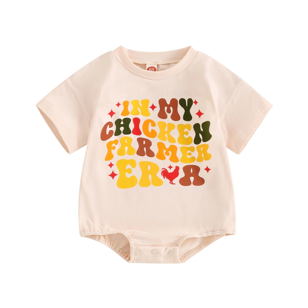 Infant Baby Summer Romper Rooster Letter Pint Short Sleeve Bodysuit