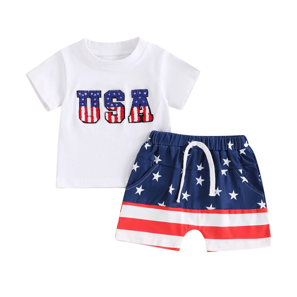 Baby Boy 4th of July Outfits, Letter Embroidery Tops Striped Shorts 