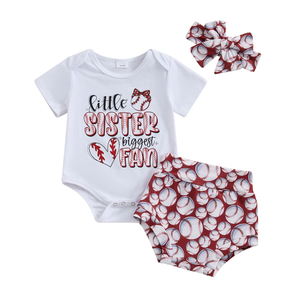 Baby Girls Summer Outfits Romper and Baseball Print Shorts Headband