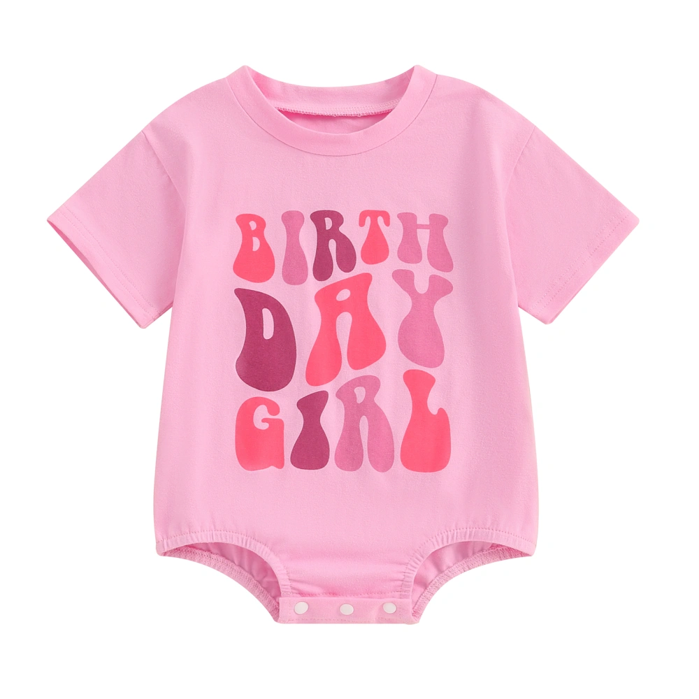 Infant Baby Girl Birthday Jumpsuit Letter Print Short Sleeve Romper