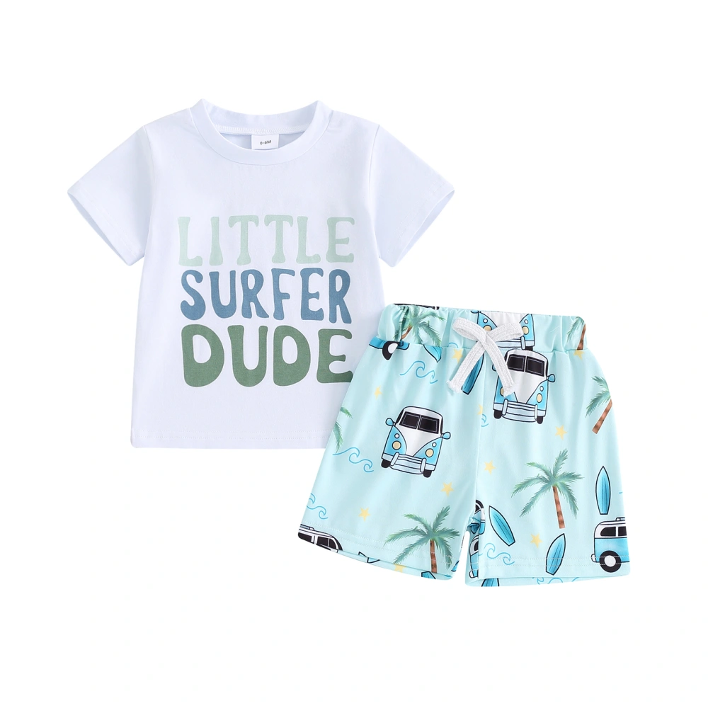 Boy Shorts Outfit Letter Print Short Sleeve T-Shirt Shorts for Summer