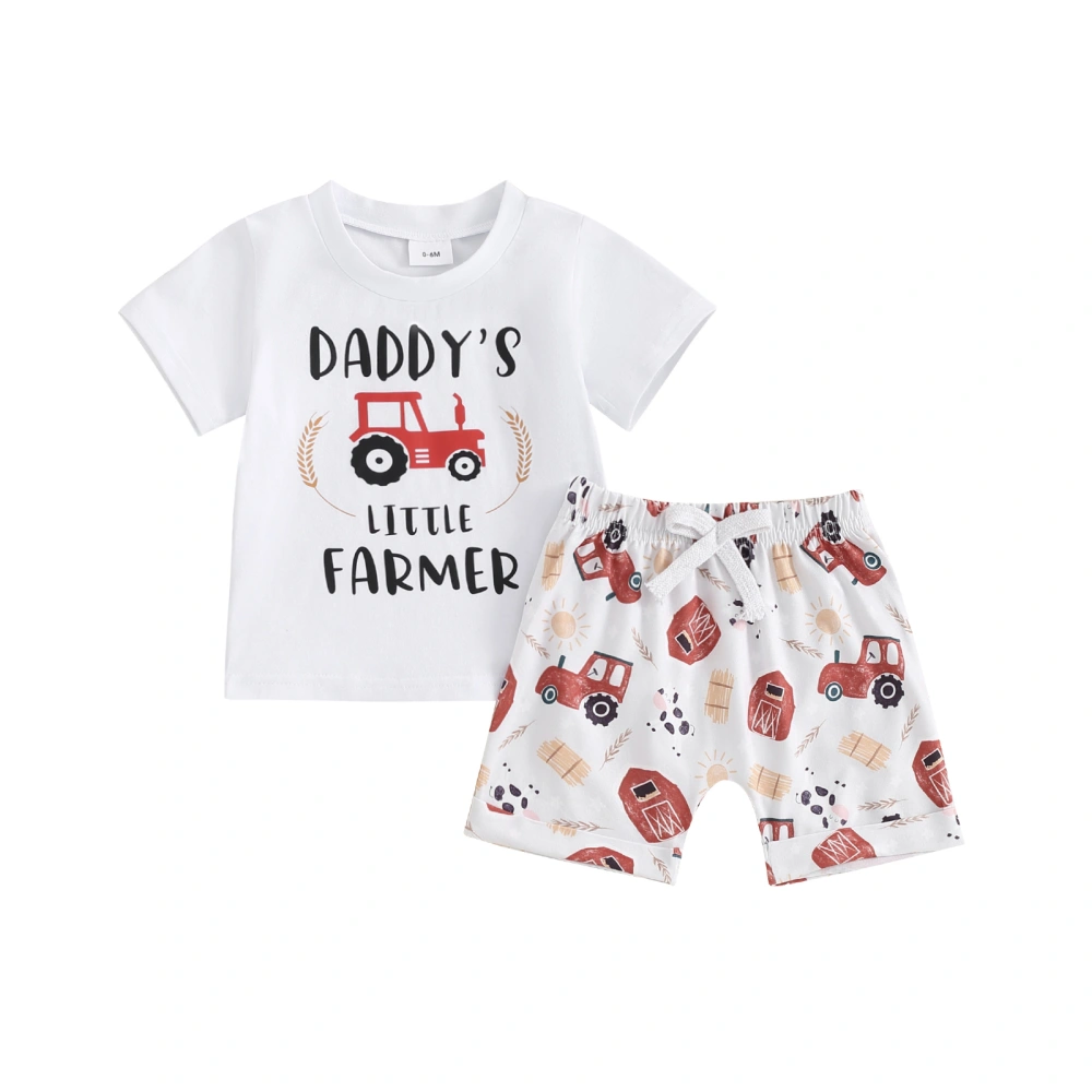 Baby Boy Outfits, Short Sleeve Letter Print Tops + Car Print Shorts