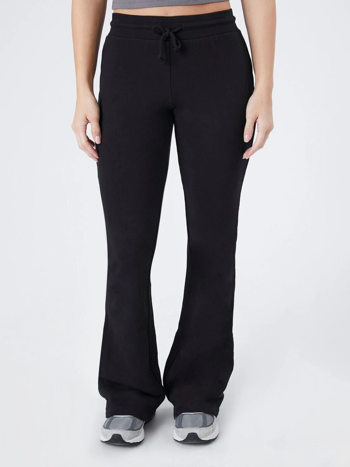 Women's Casual Slim Fit Elastic Waist Flare Leg Long Drawstring Pants 