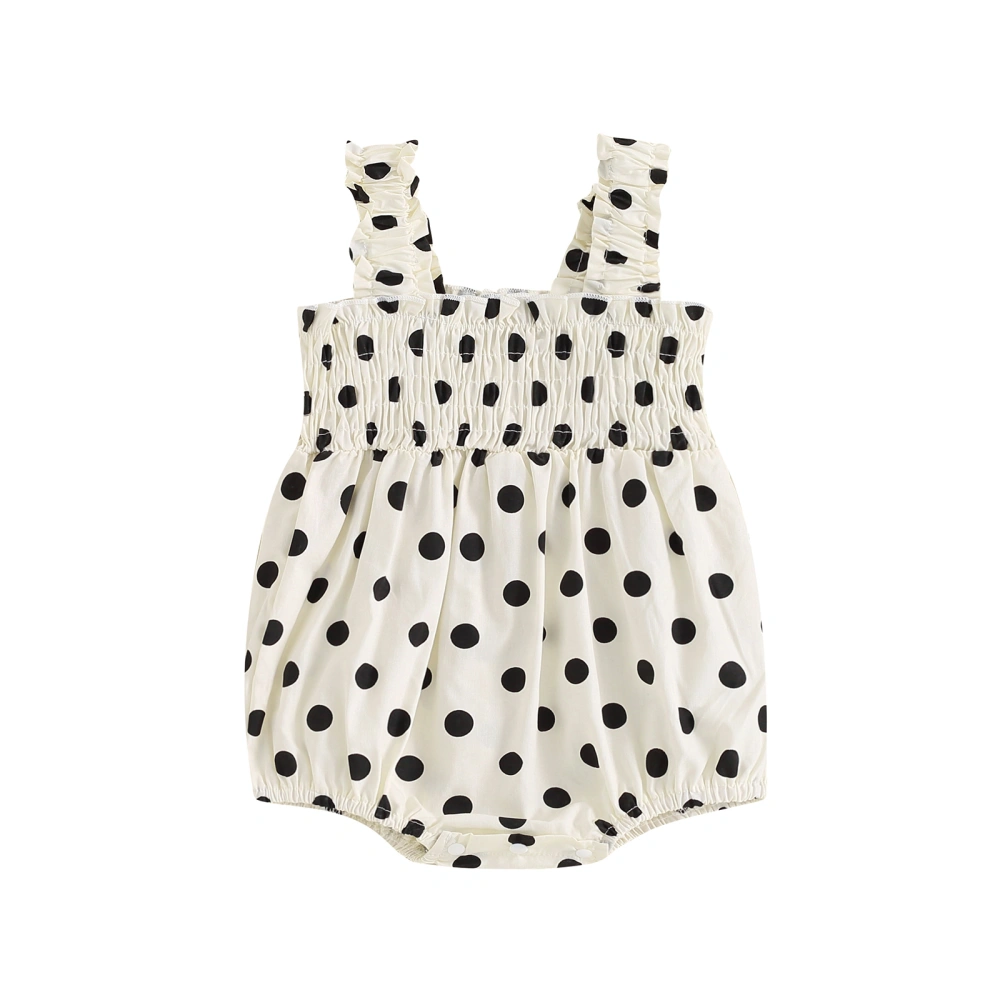 Baby Girls Romper, Sleeveless Pleated Dots Print Infant Bodysuit