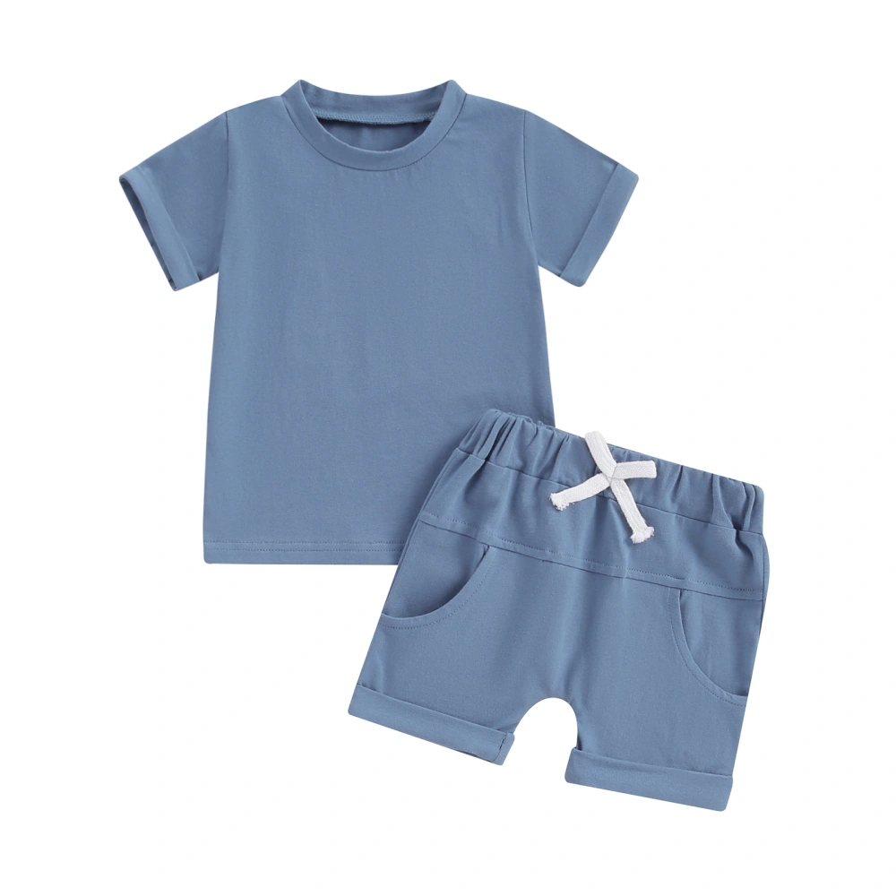 Toddler Boys Summer Outfits Solid Color T-Shirts Elastic Waist Shorts