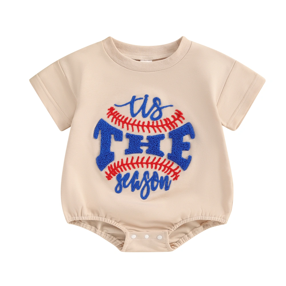 Baby Boy Casual Round Neck Short Sleeve Baseball Embroidery Romper