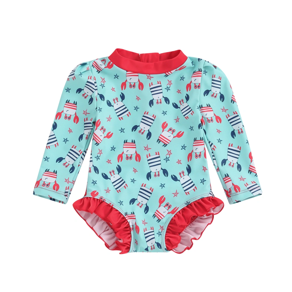 Baby Girl Rash Guard Swimsuit Crab Print Long Sleeve Bathing Suit