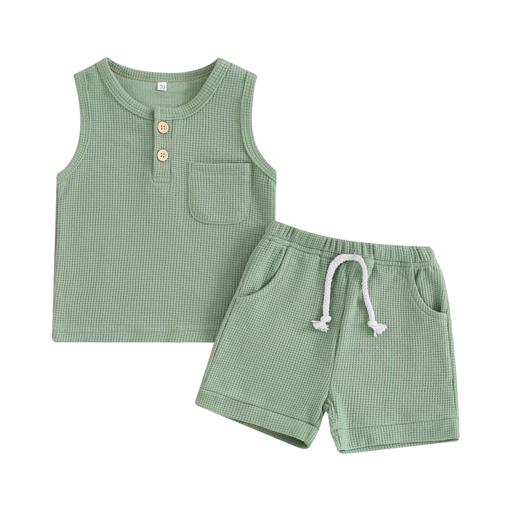 Baby Boy Waffle Outfit, Round Neck Tank Tops Elastic Waist Shorts 