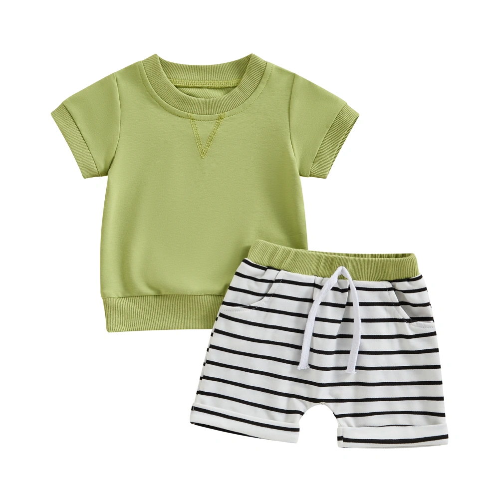 Baby Boys Shorts Set, Short Sleeve Crew Neck T-shirt Striped Shorts