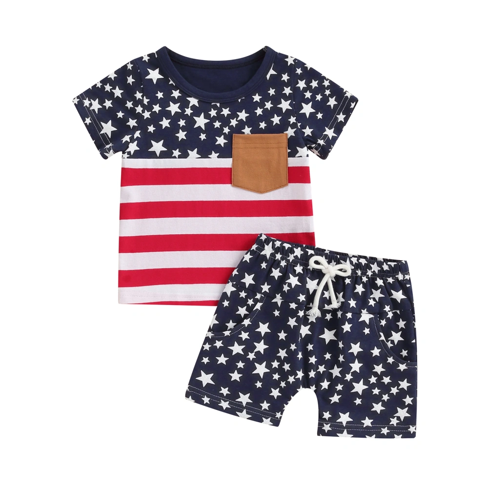 Little Boy 4th of July Outfits, Short Sleeve Striped Tops Star Shorts 