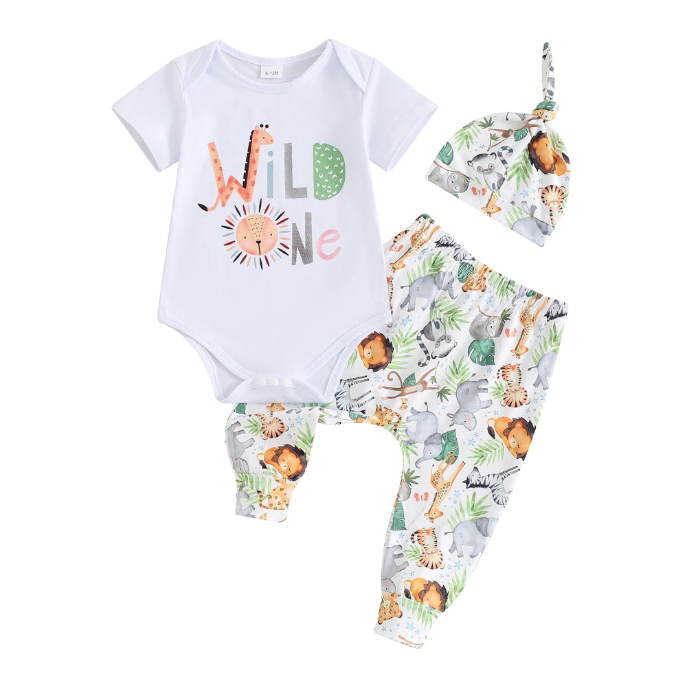 Baby Boy Pants Outfits Short Sleeve Romper Lion Print Pants Hat