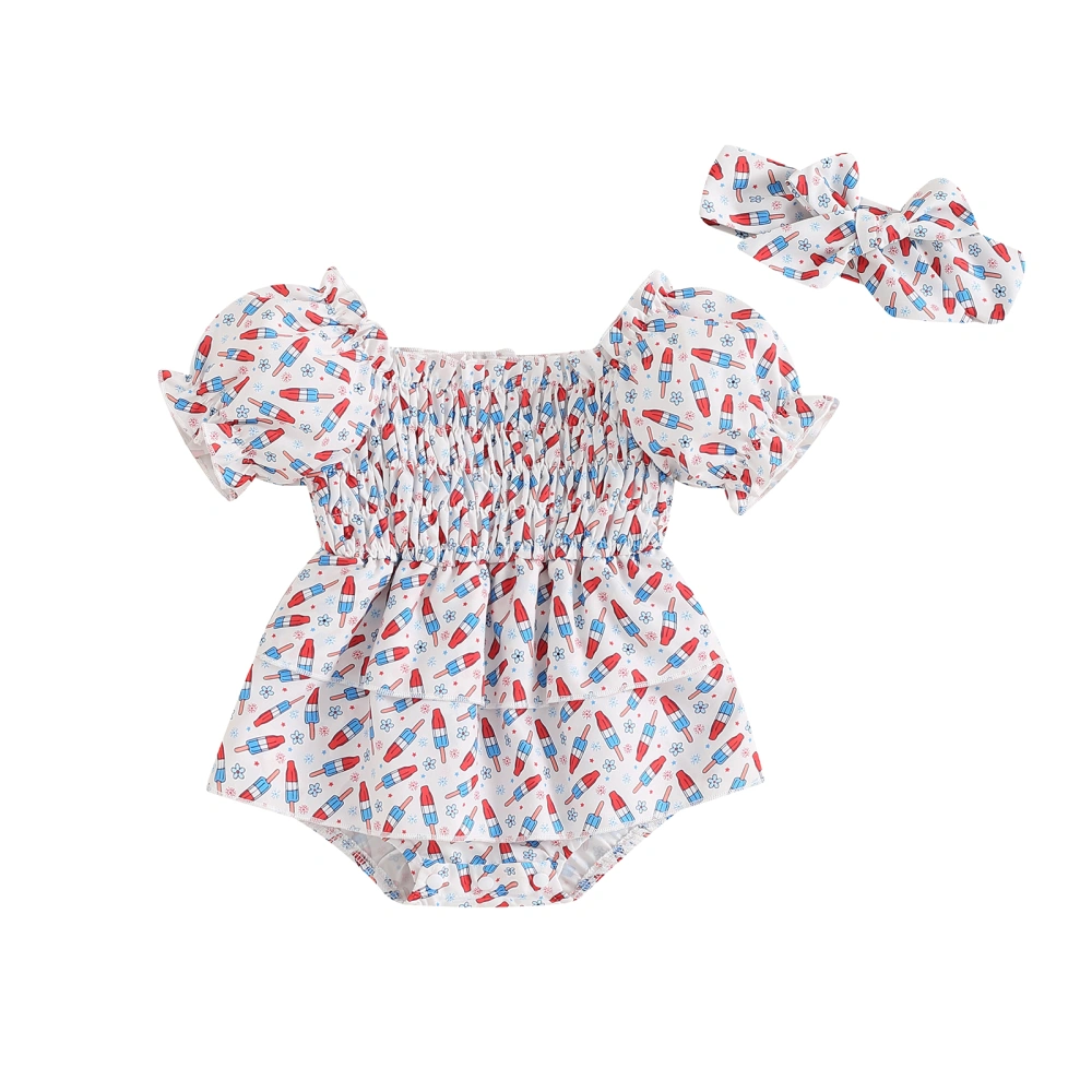 Baby Girl Outfit, 4th of July Short Sleeve Popsicle Bodysuit Headband