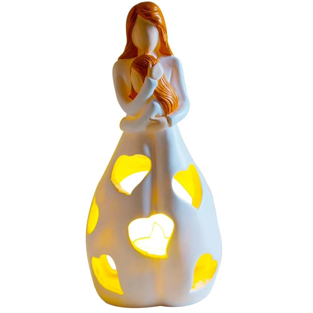 Mother & Daughter Candle Holder Statue with Flickering LED Candle