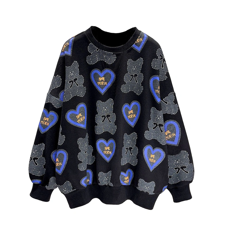 Women's Oversized Pullover Heart Print Long Sleeve Sweatshirt Tops