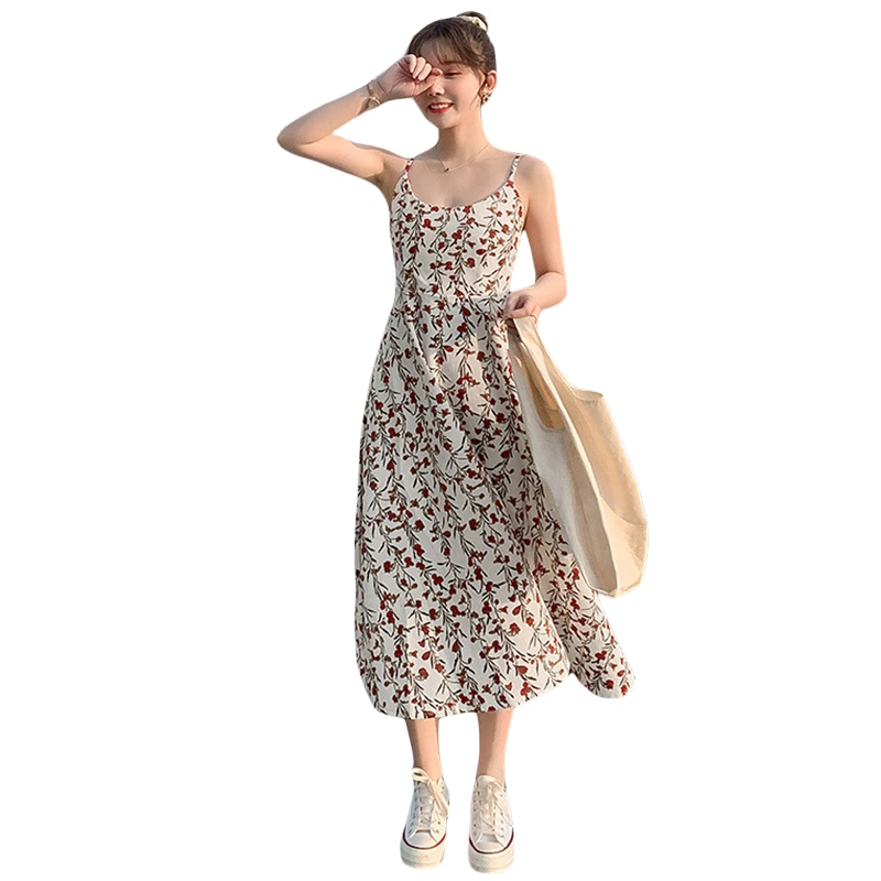 Women Spaghetti Strap Floral Dress Trendy Sleeveless Party Dress