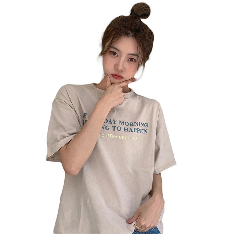 Women T-shirt, Crew Neck Short Sleeve Letters Print Loose Summer Tops