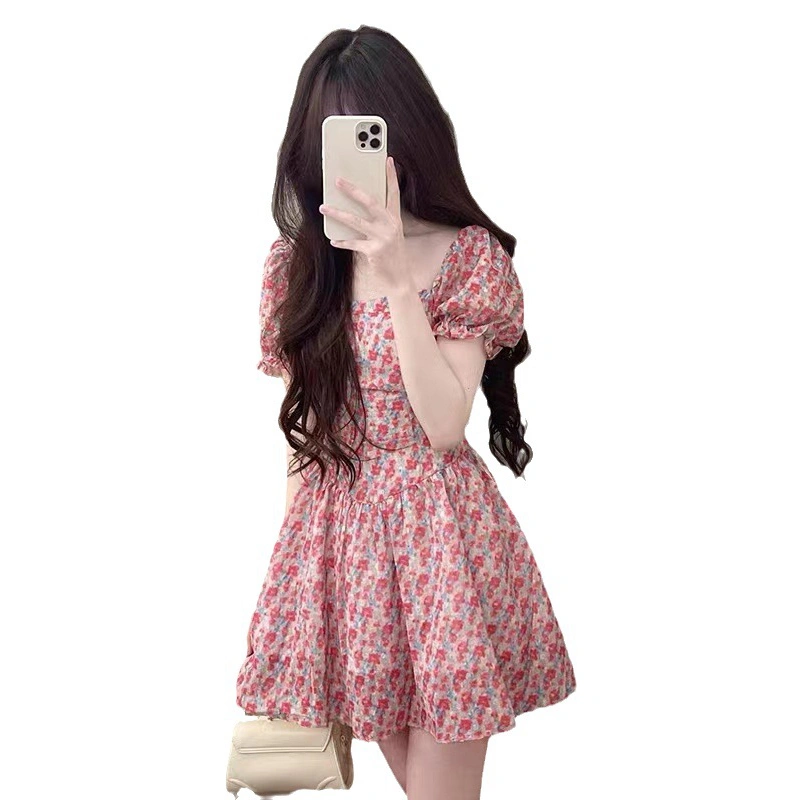 Women Summer Floral Dress Casual Short Sleeve A-Line Mini Party Dress 