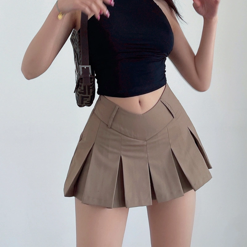 Women's Skirts Solid Color High Waist A-line Skirts Pleated Skirts