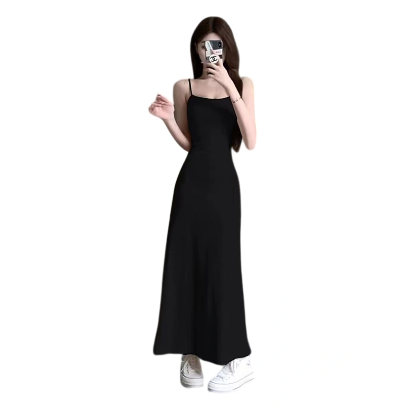 Women Slip Dress, Spaghetti Straps Solid Slim Fit Long Cocktail Dress