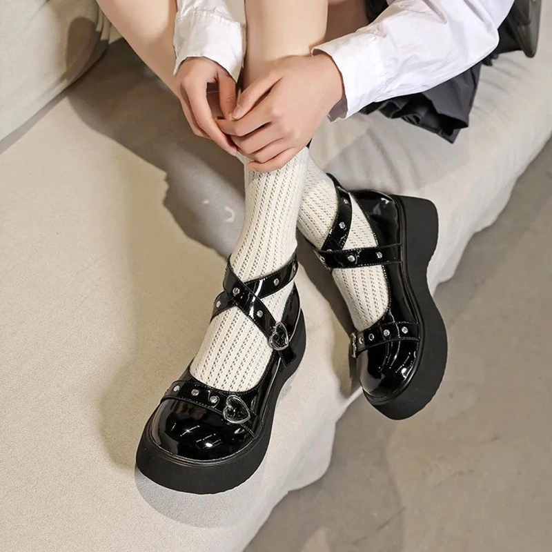 Women's Black Mary Jane Shoes Pumps Chunky Round Toe Ankle Shoes