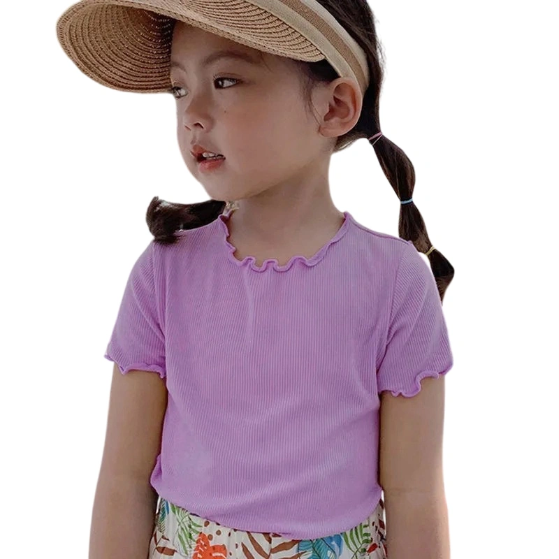 Little Girl's Moisture-Wicking Round Neck Short Sleeve Ribbed Tops 