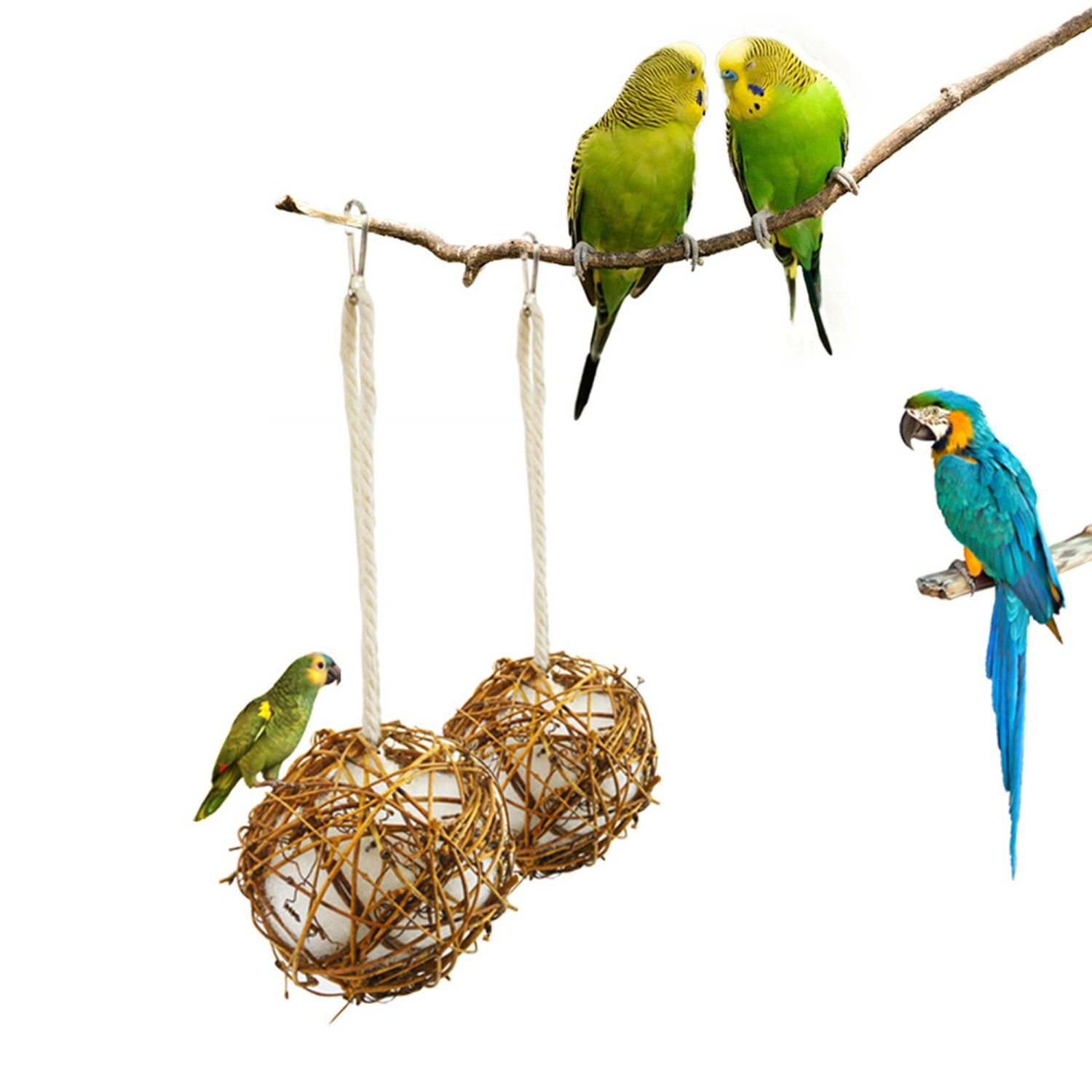 Rattan Globe Hummingbird Nesters Full of Bird Nesting Materials Balls 