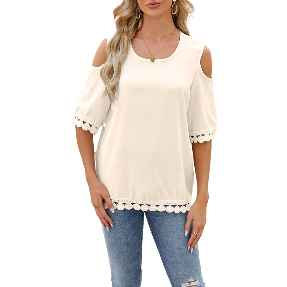 Women's Cold Shoulder Tops 3/4 Sleeve Solid Color Tunic T-Shirts 