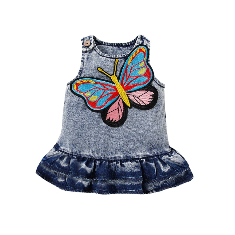 Baby Girl Denim Dress, Sleeveless Embroidery Butterfly Tank Dress