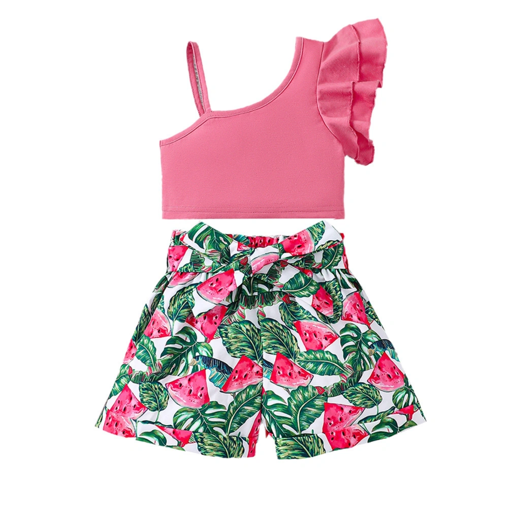 Kids Girl Summer Outfit Solid Color Fly Sleeve Tops Shorts with Belt