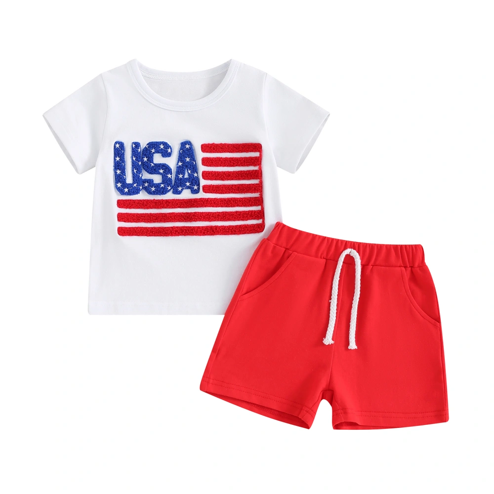 4th of July Toddler Boys Outfits Letter Flag Embroidery Tops Shorts