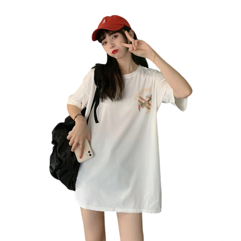 Women Short Sleeve T-Shirts Letter Print Round Neck Shirts Tops