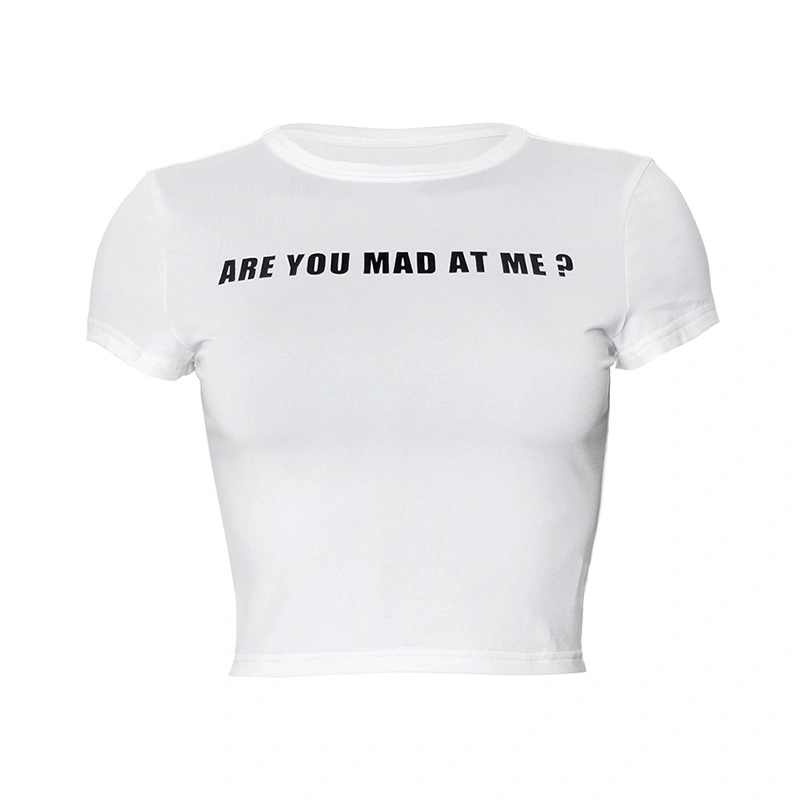 Women T-shirt, Short Sleeve Crew Neck Letters Print Crop Top