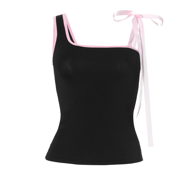 Women's Slim Cami Tops Tie-up Satin Spaghetti Strap Square Neck Vest