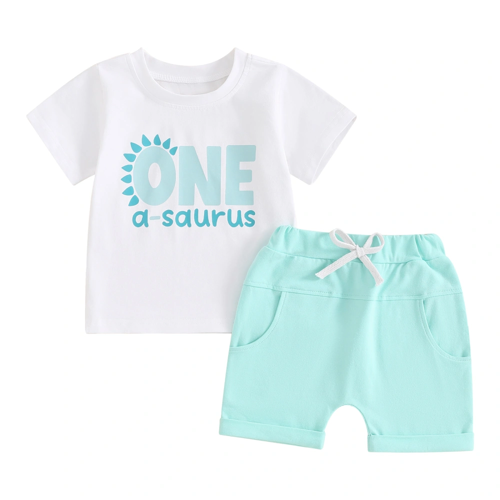 Boys Birthday Outfit, Short Sleeve Letters Print T-shirt with Shorts