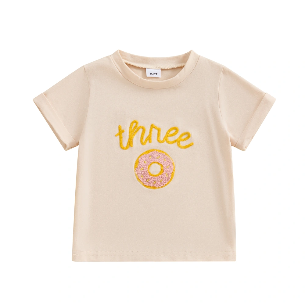 Toddler Birthday T-Shirt Letter Donut Embroidery Short Sleeve Tops