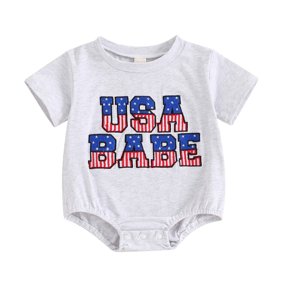 Baby 4th of July Outfits Summer Letter Print Short Sleeve Jumpsuit 