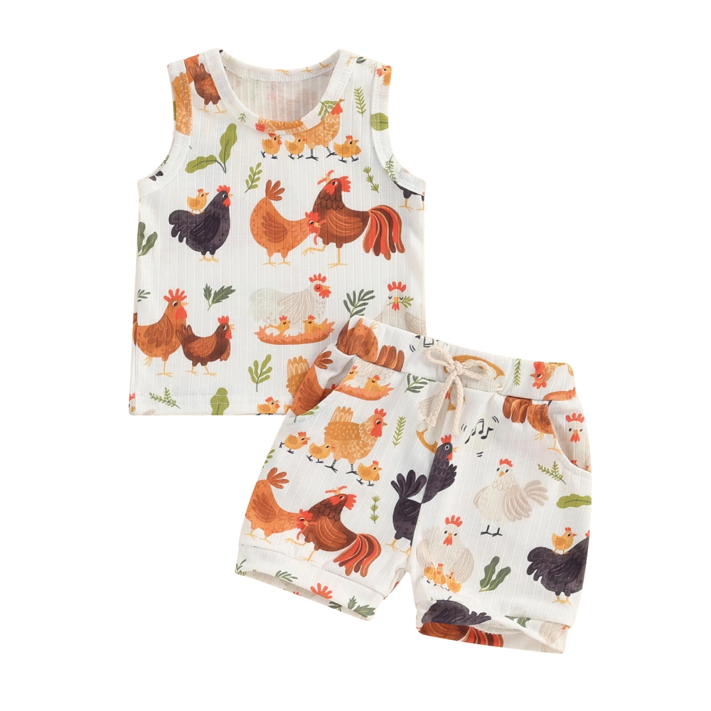 Baby Boys Shorts Set, Chicken Print Tank Top with Elastic Waist Shorts