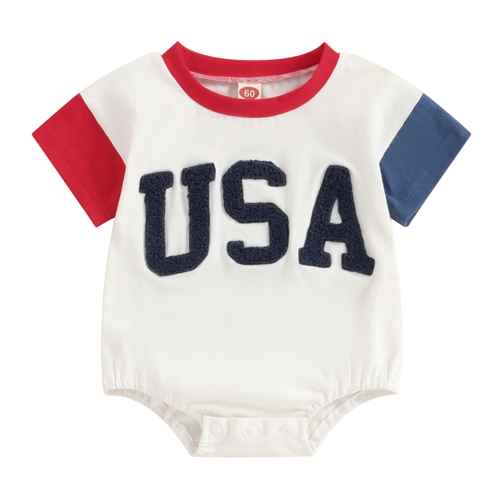 Baby Independence Day Romper Letter Embroidery Contrast Color Romper