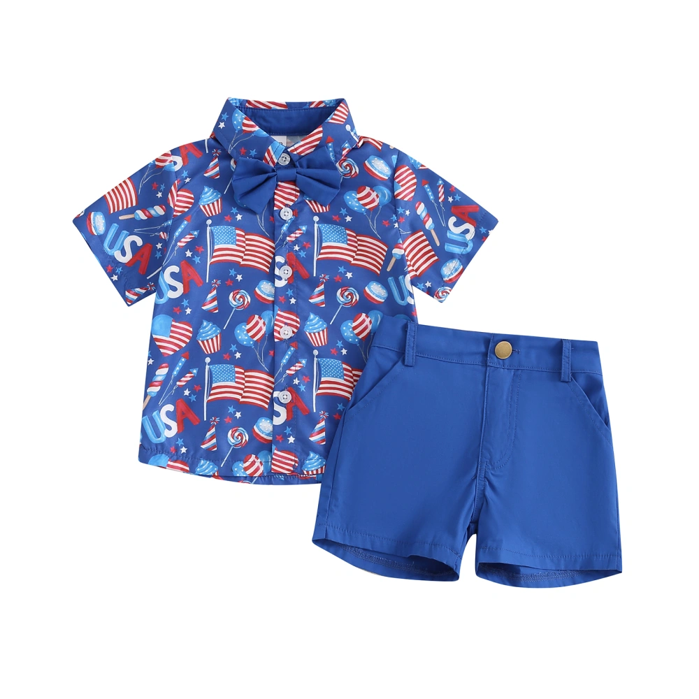 Little Boy 4th of July Outfits, Short Sleeve Flag Tops Shorts Bowtie 