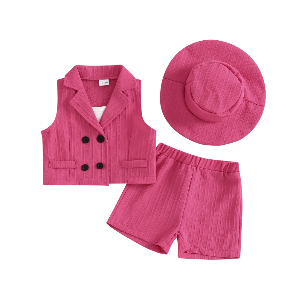 Girls Shorts Set, Elegant Camisole with Shorts Gilet Belt Hat