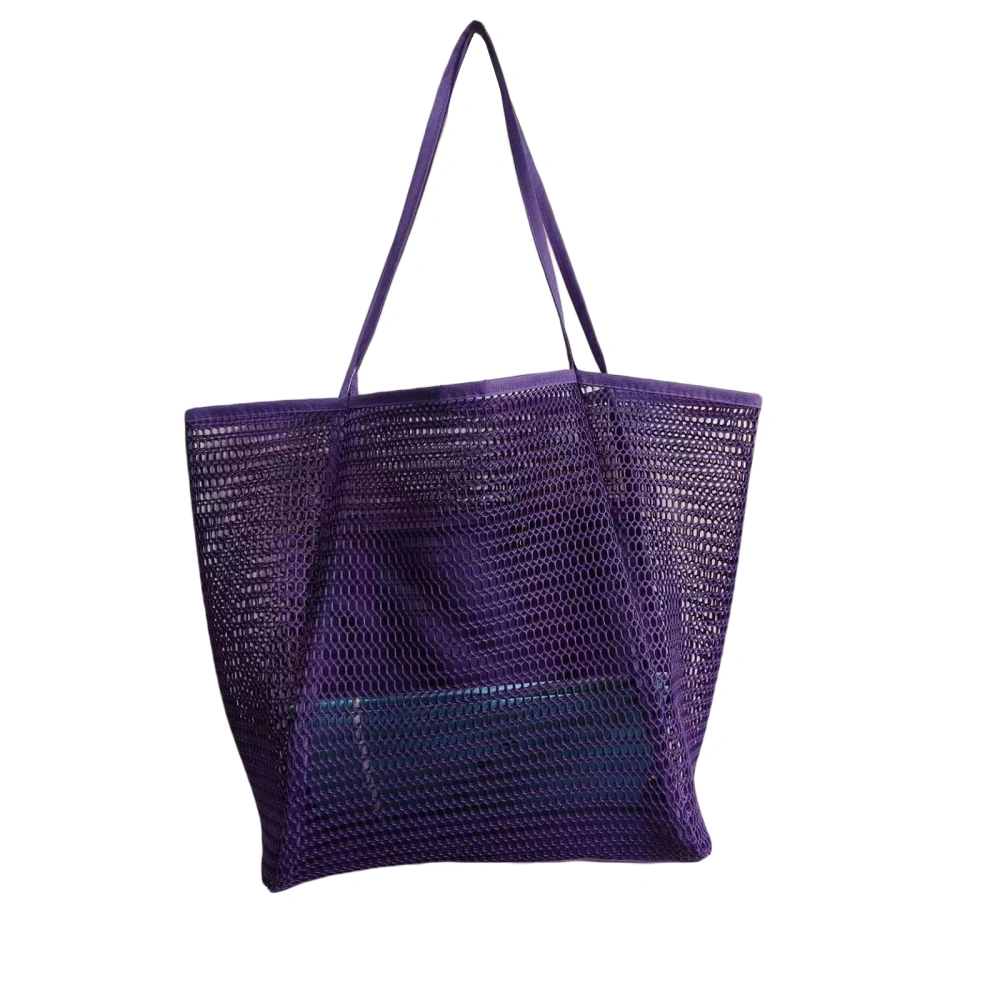 Mesh Beach Tote Solid Color Hollow Out Handbag Shoulder Bag Gift