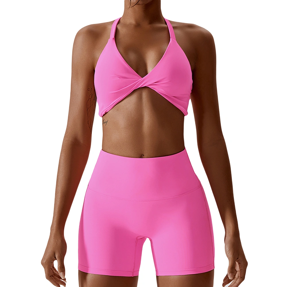 Women’s 2 Piece Yoga Outfits Twist Front Sports Bra + Shorts Set