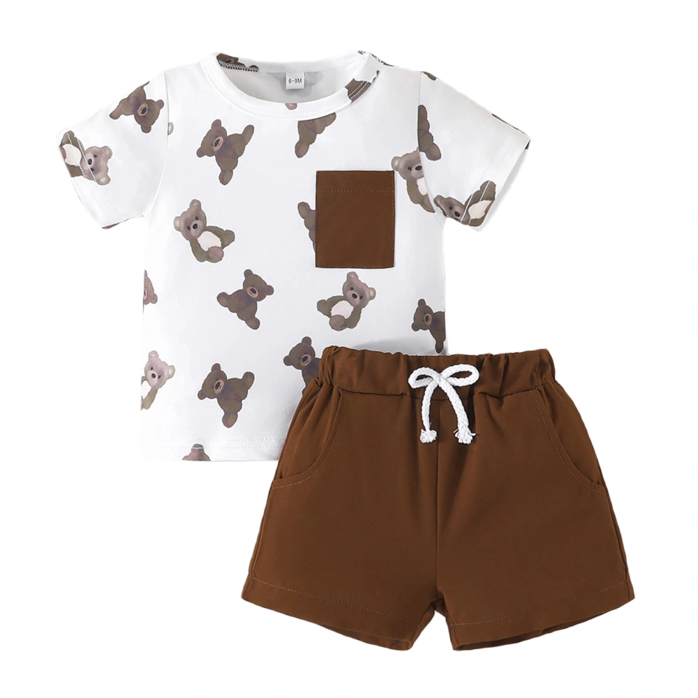 Boys Shorts Sets Short Sleeve Bear Print Tops Drawstring Shorts Sets