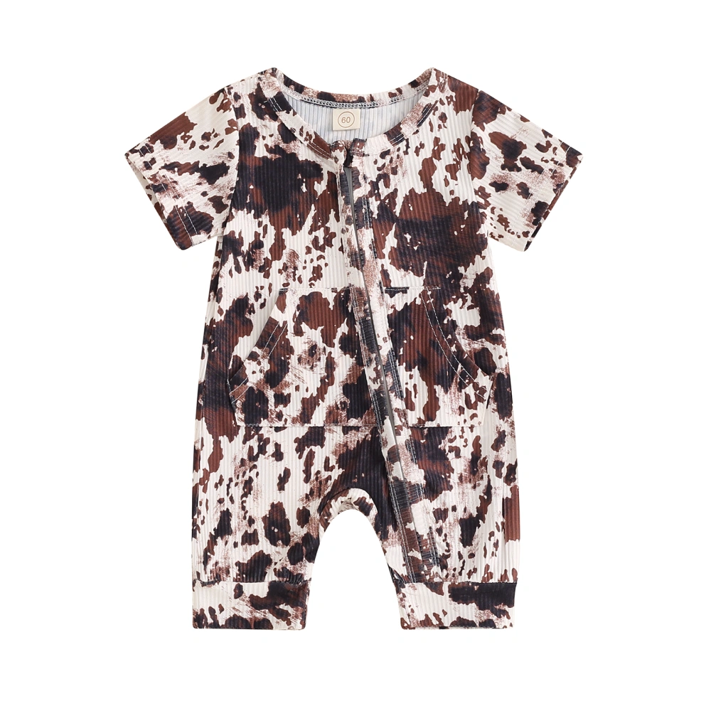 Baby Boy Round Neck Graphic Print Short Sleeve Zipper Romper