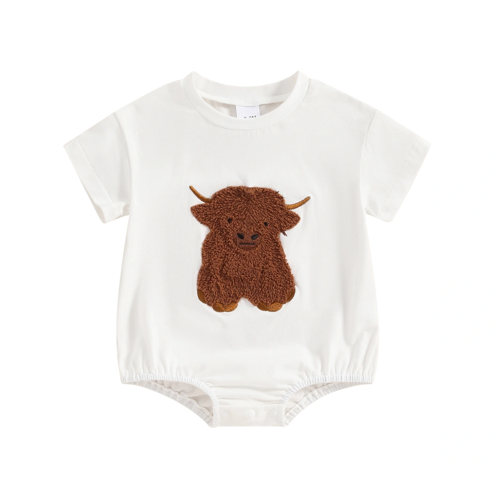 Baby Summer Romper Highland Cow Embroidery Short Sleeve Jumpsuit